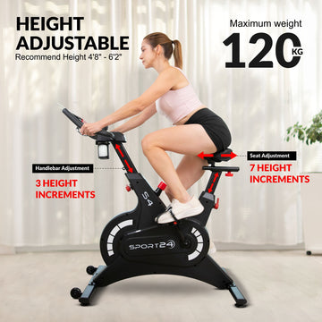 Sport24 Upright Exercise Bike for Home - 8kg Flywheel, Multi - Resistance Levels, LCD Screen, Cardio Fitness Spin Bike, Indoor Bicycle Trainer, Black/Red - Packed Direct UK